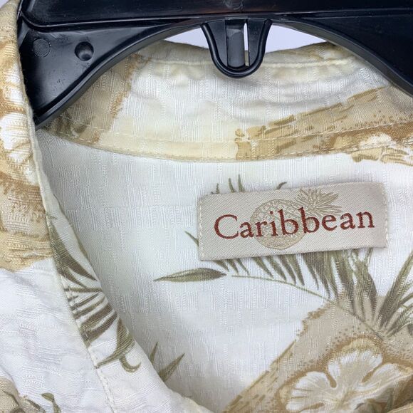 Caribbean Joe Shirt Adult XXL Mens Beige Short Sleeve Hawaiian Floral Button Up - Picture 8 of 11